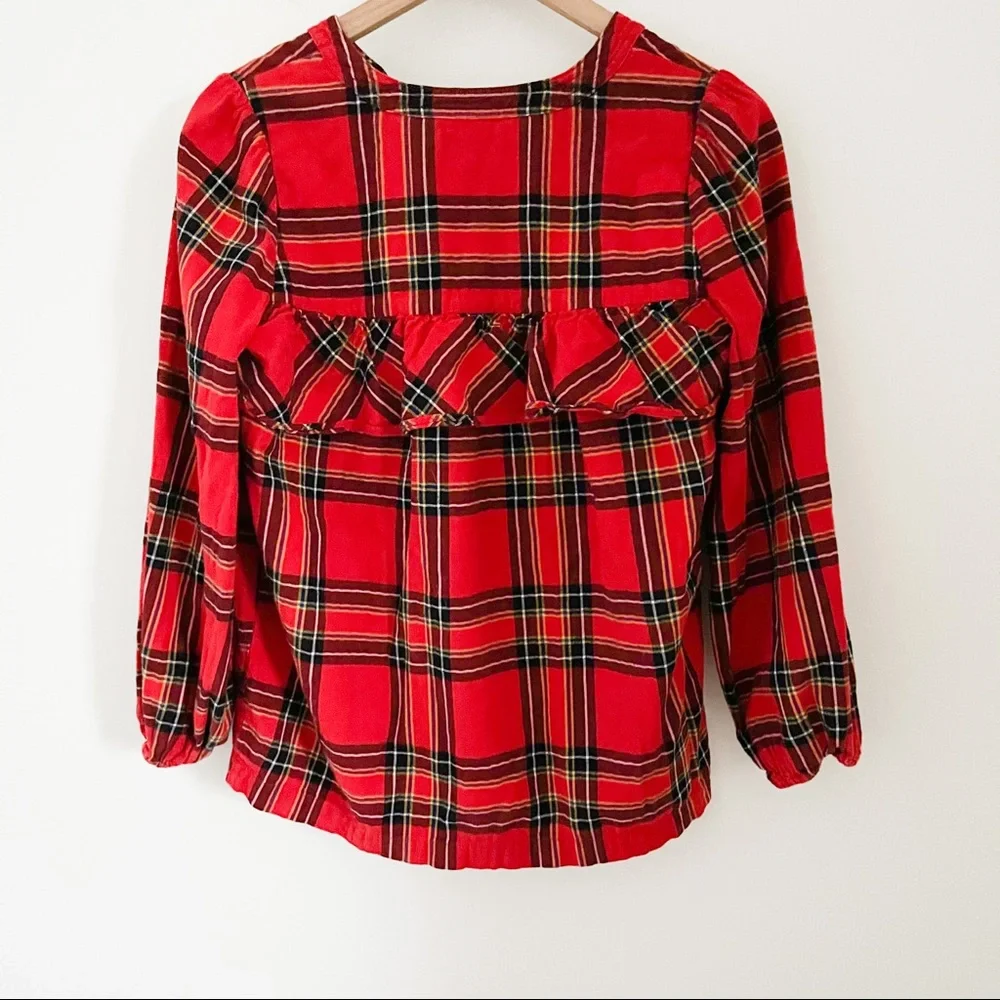 J. Crew Flannel Top In Festive Plaid And Ruffle
